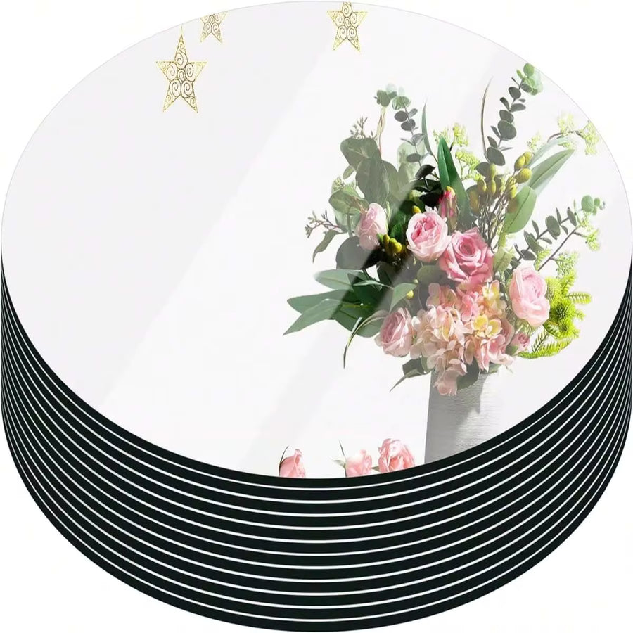 1/6/10pcs Round Mirror Candle Plate Set, 8 Inch Round Mirror Trays, Circle Glass Mirror Tiles For Table Centerpieces, Wedding Party Decorations, Wall Decor, Crafts, Back To School Valentine Day