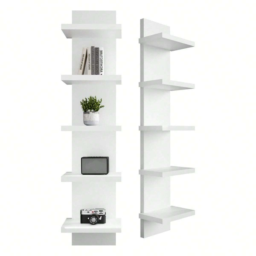 3/5 Tier Wall Shelf Unit,White/Black Vertical Floating Shelf-Narrow Decorative Wall Mount Modern Wall Decor Shelves For Bedrooms, Living Rooms